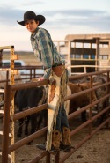 Killarney cowboy Zander Kummer checks out the rough stock at the Rippin Roarin Bull Riding Event on May 4. (Chelsea Kemp/The Brandon Sun)